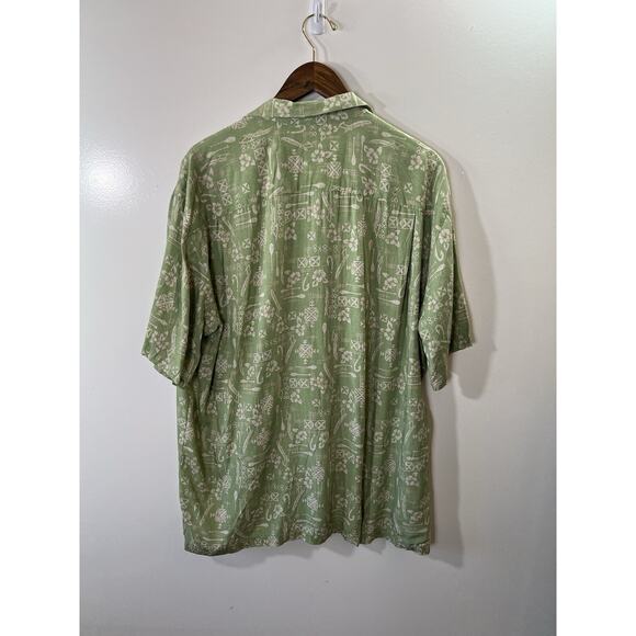 Two Palms Men's Hawaiian Shirt Size XL Green White Floral Laid Back Aloha Spirit - Picture 3 of 7